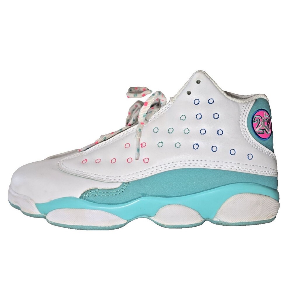 Nike Air Jordan 13 Retro Aurora Green GS Size 8.5 White Green Pink 439358-100 - Picture 2 of 9